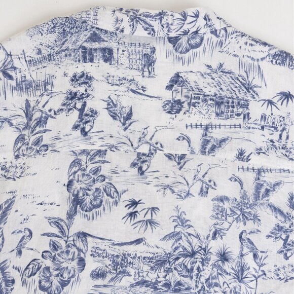Joie Shirt Linen Short Sleeve Button Up Blue White Tropical Print - Picture 9 of 13